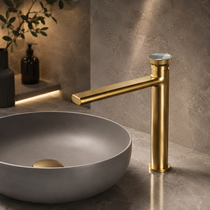 Premium Brass Tall Basin Mixer Tap, Brushed Gold Finish, Tall Size (NCGF 507) – 5 Years Warranty