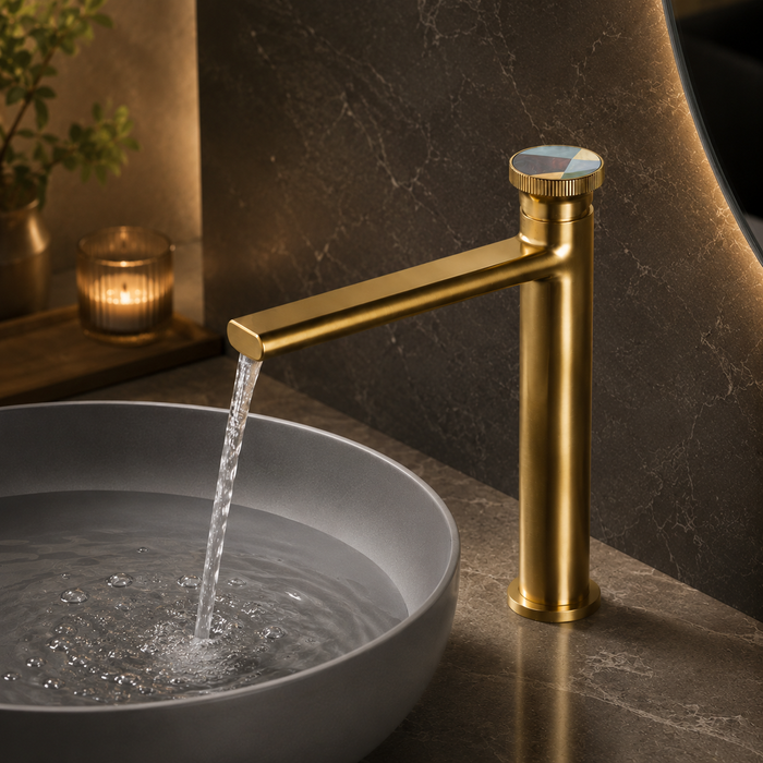 Premium Brass Tall Basin Mixer Tap, Brushed Gold Finish, Tall Size (NCGF 507) – 5 Years Warranty