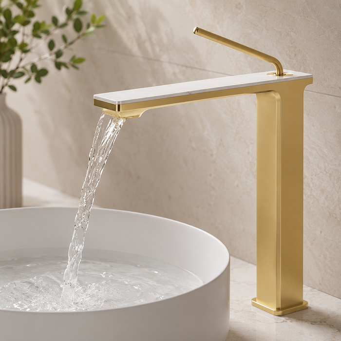 Premium Brass Tall Basin Mixer Tap, Brushed Gold Finish, Tall Size (NCGF 505) – 5 Years Warranty