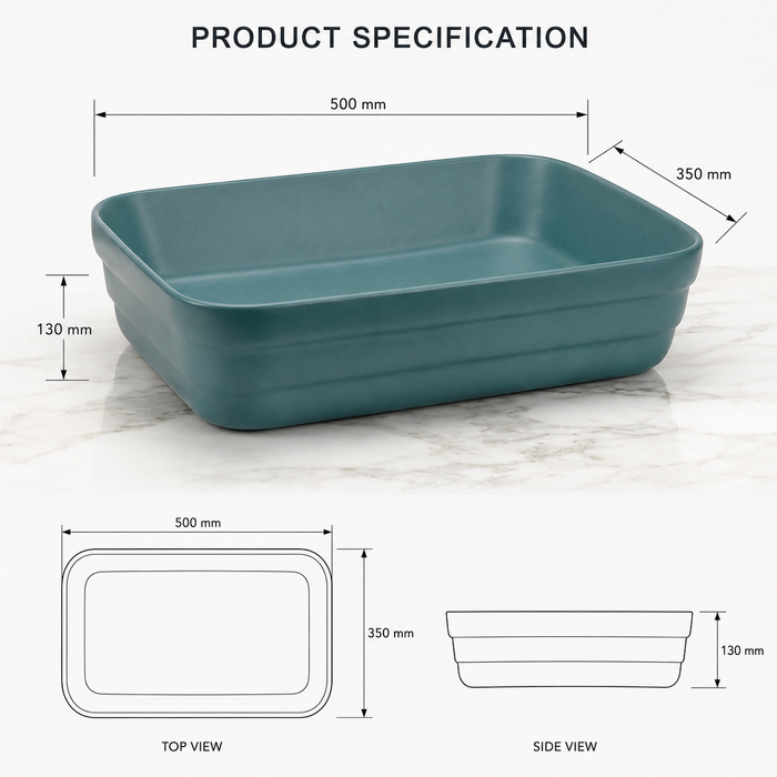 Rectangular Countertop Wash Basin | 20 × 14 × 5 Inches Designer Bathroom Sink – Glossy & Matte Finish Aqua Blue