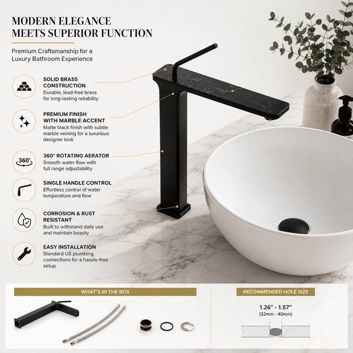Premium Brass Tall Basin Mixer Tap, Black Finish, Tall Size (NCGF 504) – 5 Years Warranty
