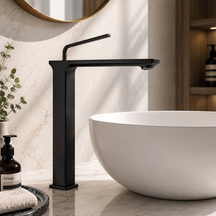 Premium Brass Tall Basin Mixer Tap, Black Finish, Tall Size (NCGF 504) – 5 Years Warranty