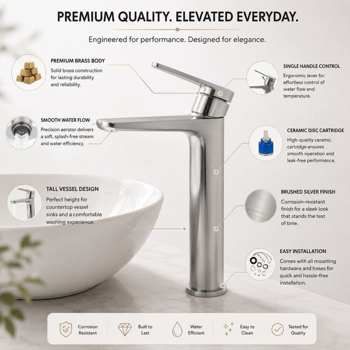 Premium Brass Tall Basin Mixer Tap – Gun Grey Finish Tall Size (NCGF 503) – 5 Years Warranty