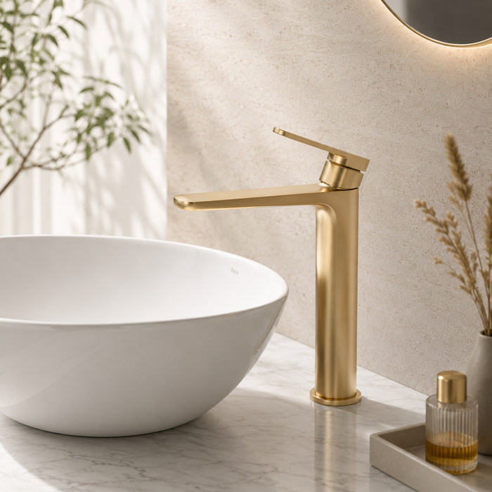 Premium Brass Tall Basin Mixer Tap – Brushed Gold Finish Tall Size (NCGF 502) – 5 Years Warranty