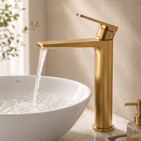 Premium Brass Tall Basin Mixer Tap – Brushed Gold Finish Tall Size (NCGF 502) – 5 Years Warranty