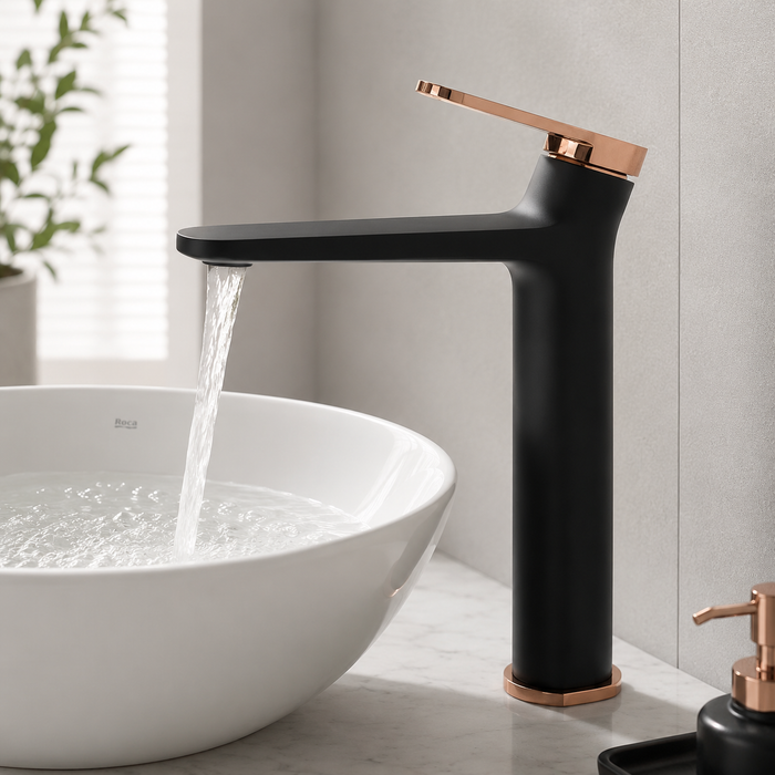 Premium Brass Tall Basin Mixer Tap – Black Rose Gold Finish Tall Size (NCGF 501) – 5 Years Warranty