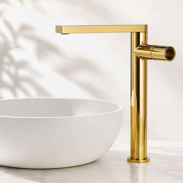 BASSINO Extended body Brass Bathroom Sink Wash Basin Mixer Tap Single Handle Hot & Cold Waterfall Lavatory Sink Faucet for Living Room & Bathrooms (GOLD)