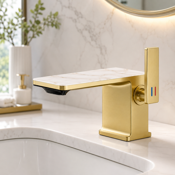 BASSINO Luxury Short Basin Mixer Tap Designer Faucet- 5 Years Warranty Brushed Gold