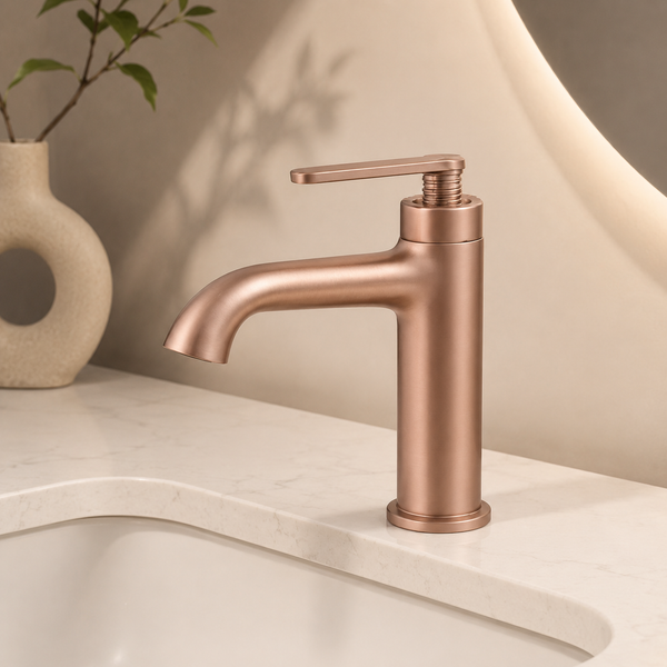 BASSINO Luxury Short Basin Mixer Tap Modern Faucet | 5 Years Warranty Brushed Rose Gold