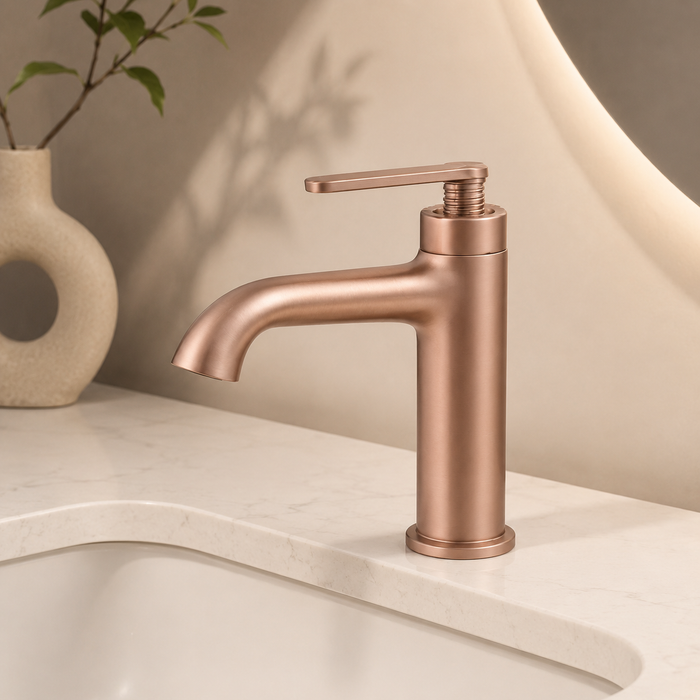 BASSINO Luxury Short Basin Mixer Tap Modern Faucet | 5 Years Warranty Brushed Rose Gold
