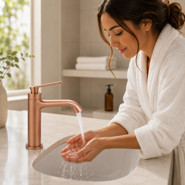 BASSINO Luxury Short Basin Mixer Tap Modern Faucet | 5 Years Warranty Brushed Rose Gold