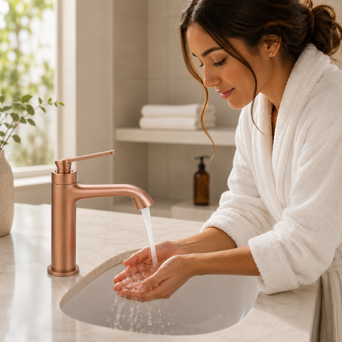BASSINO Luxury Short Basin Mixer Tap Modern Faucet | 5 Years Warranty Brushed Rose Gold