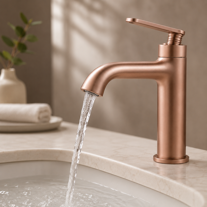 BASSINO Luxury Short Basin Mixer Tap Modern Faucet | 5 Years Warranty Brushed Rose Gold