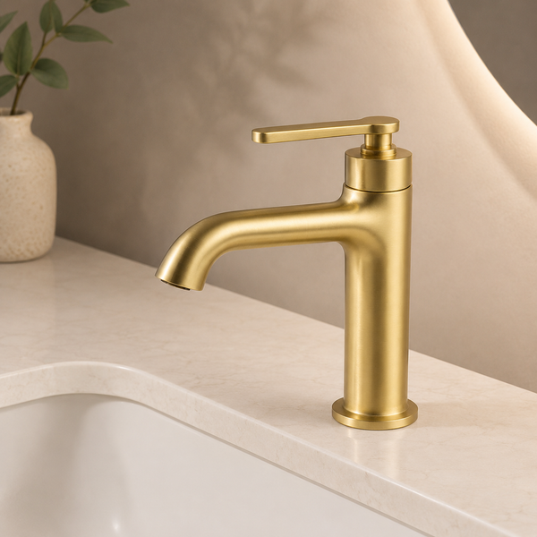 BASSINO Luxury Short Basin Mixer Tap Modern Faucet | 5 Years Warranty Brushed Gold