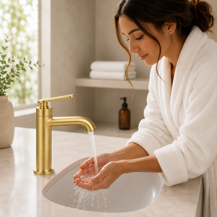 BASSINO Luxury Short Basin Mixer Tap Modern Faucet | 5 Years Warranty Brushed Gold
