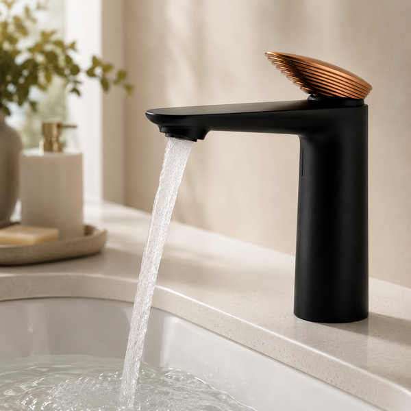 BASSINO Luxury Short Basin Mixer Faucet | Modern Single Lever Bathroom Tap | 5 Years Warranty Black