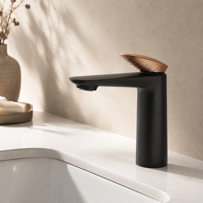 BASSINO Luxury Short Basin Mixer Faucet | Modern Single Lever Bathroom Tap | 5 Years Warranty Black