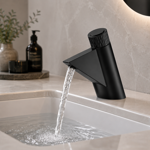 BASSINO FEMA Short Body Artistic Triangle Design Basin Faucet | 3 Years Warranty Black