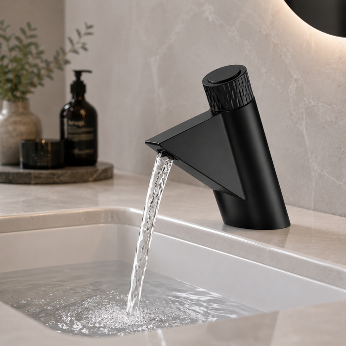BASSINO FEMA Short Body Artistic Triangle Design Basin Faucet | 3 Years Warranty Black
