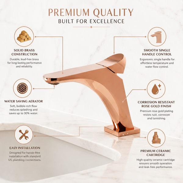 BASSINO DOFAZ Short Body Dolphin-Inspired Basin Faucet | 3 Years Warranty Rose gold