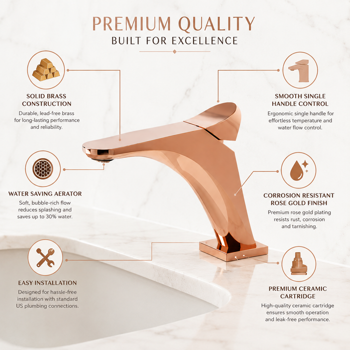 BASSINO DOFAZ Short Body Dolphin-Inspired Basin Faucet | 3 Years Warranty Rose gold