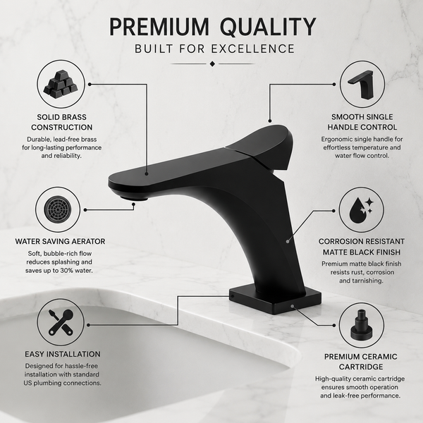 BASSINO DOFAZ Short Body Dolphin-Inspired Basin Faucet | 3 Years Warranty Black