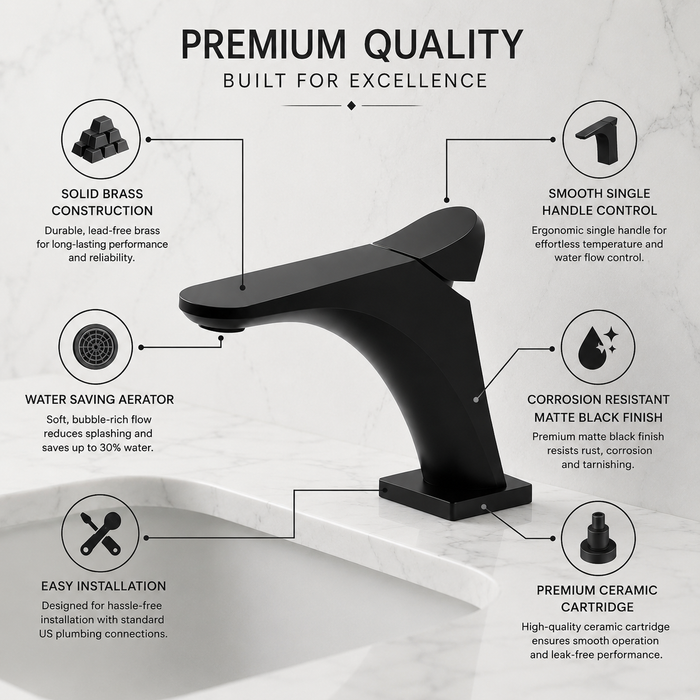 BASSINO DOFAZ Short Body Dolphin-Inspired Basin Faucet | 3 Years Warranty Black