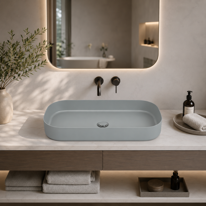Bassino Modern Melamine Wash Basin | Stylish Countertop Wash Basin for Bathroom–800x350x125 mm Grey