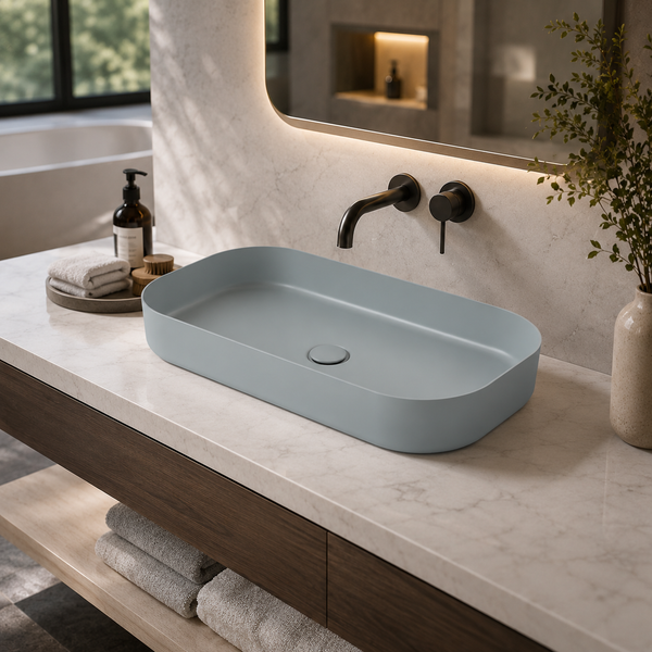 Bassino Modern Melamine Wash Basin | Stylish Countertop Wash Basin for Bathroom–800x350x125 mm Grey