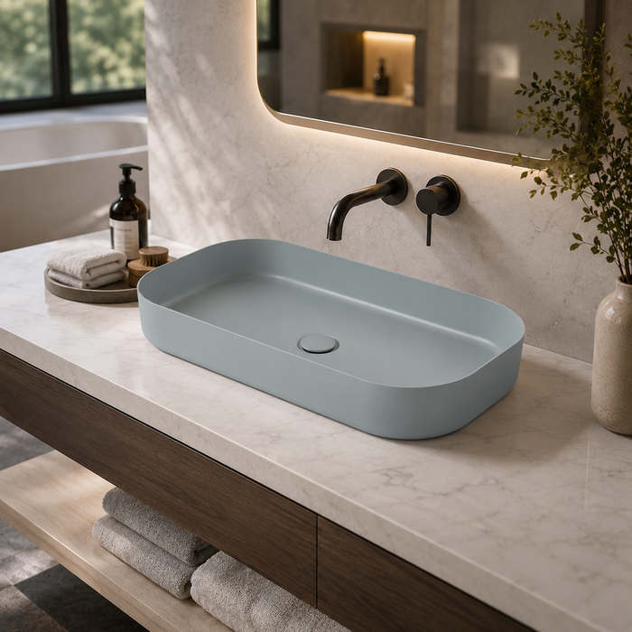 Bassino Modern Melamine Wash Basin | Stylish Countertop Wash Basin for Bathroom–800x350x125 mm Grey