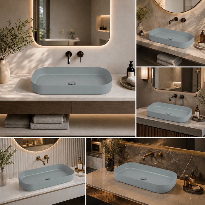 Bassino Modern Melamine Wash Basin | Stylish Countertop Wash Basin for Bathroom–800x350x125 mm Grey
