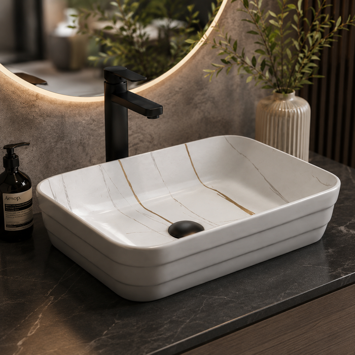 Double Color Matt Marble Bathroom Sink Rectangular Countertop Wash Basin (20" × 14" × 5"IN) Grey