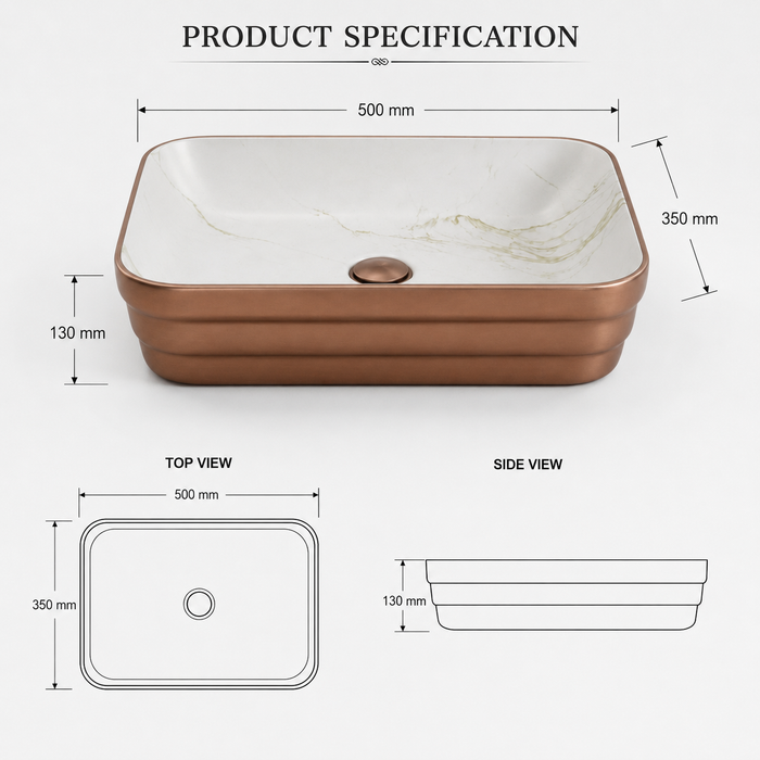 Double Color Matt Marble Bathroom Sink Rectangular Countertop Wash Basin (20" × 14" × 5"IN) Rose gold