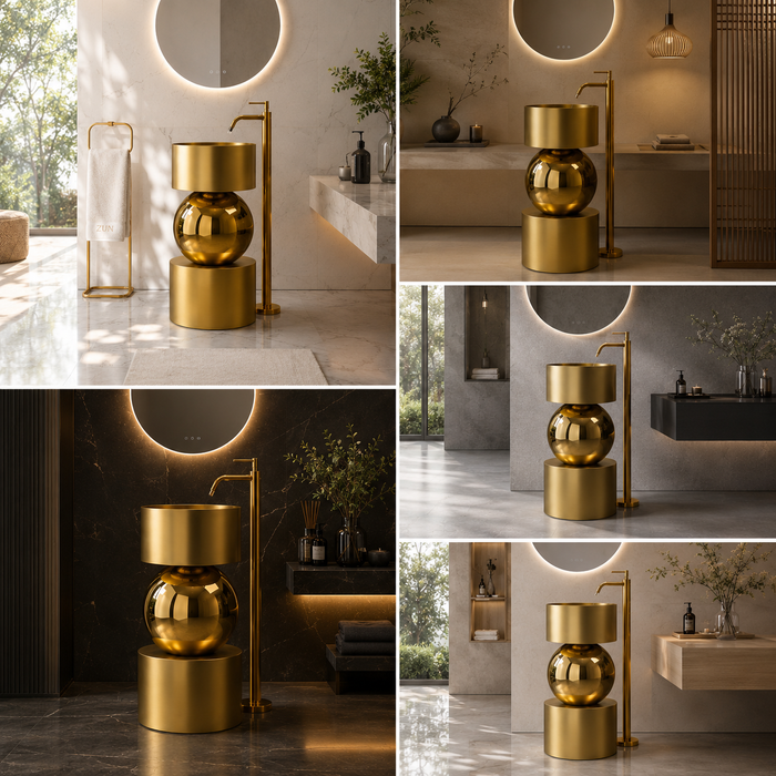 Metal Pedestal Wash Basin,size-16x16x33 Inch, Gold
