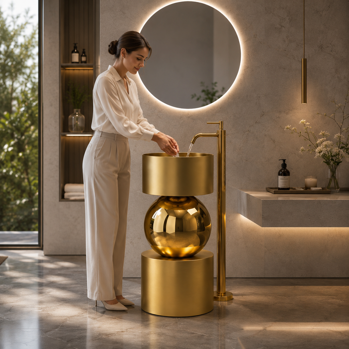 Metal Pedestal Wash Basin,size-16x16x33 Inch, Gold