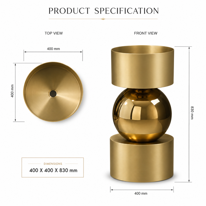 Metal Pedestal Wash Basin,size-16x16x33 Inch, Gold