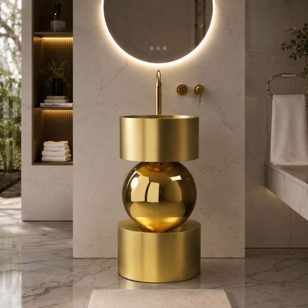 Metal Pedestal Wash Basin,size-16x16x33 Inch, Gold