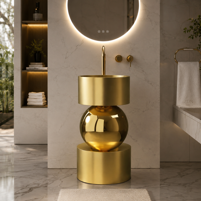 Metal Pedestal Wash Basin,size-16x16x33 Inch, Gold