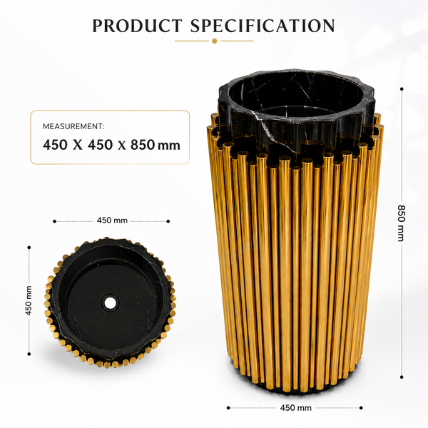 BASSINO Royal Fluted Black & Brushed Gold Pedestal Basin Black