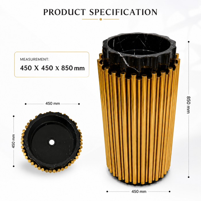 BASSINO Royal Fluted Black & Brushed Gold Pedestal Basin Black