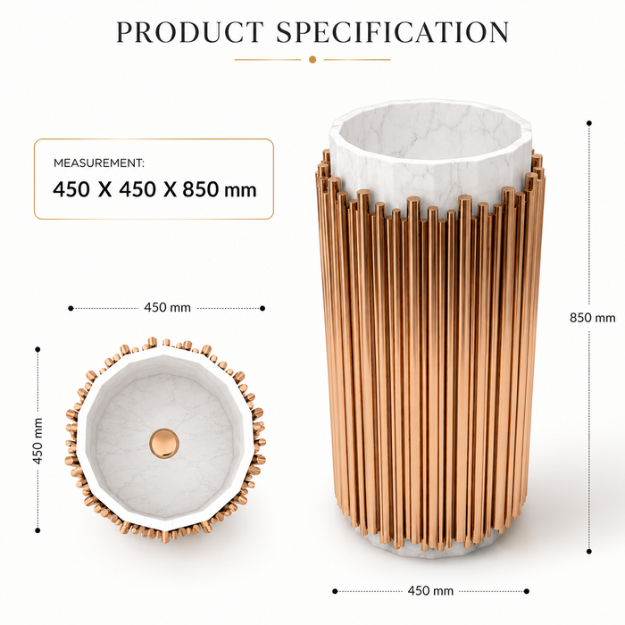 BASSINO Royal Fluted Black & Brushed Gold Pedestal Basin White