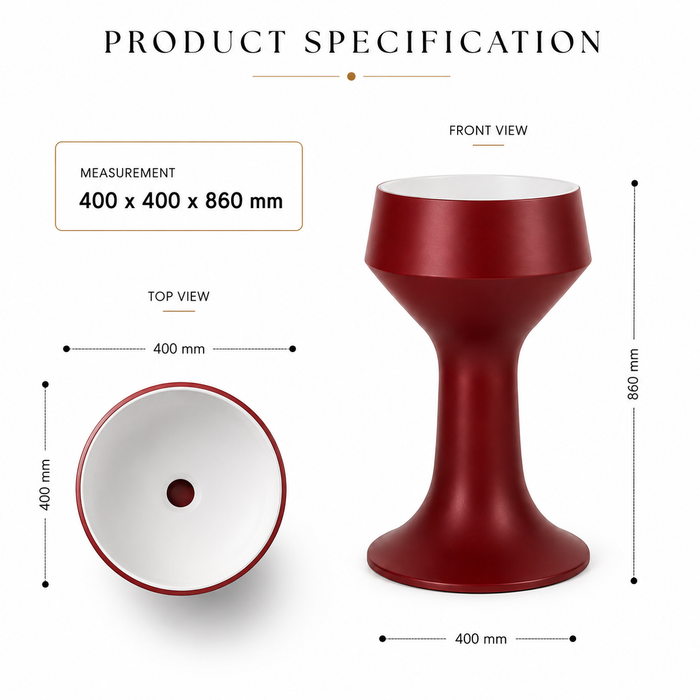 Luxury Pedestal Wash Basin | Designer Artificial Stone Freestanding Basin – Matte Finish 16″ × 16″ × 34″ In Red