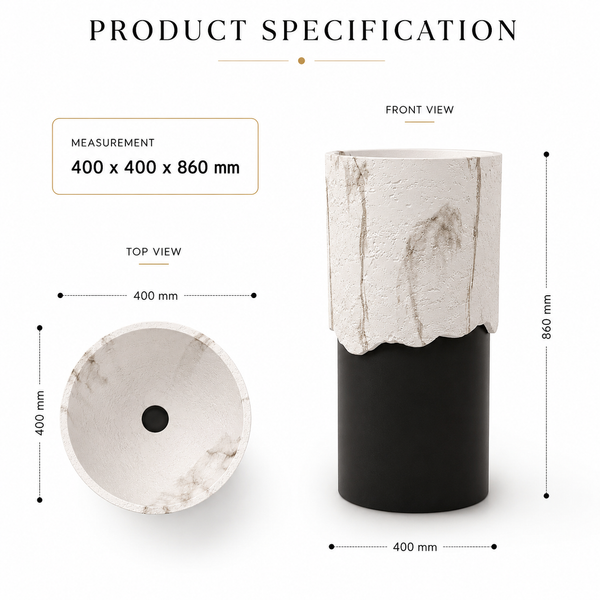 Bassino Artificial Stone Pedestal Basin | Size- 16×16×36 Inch | Black