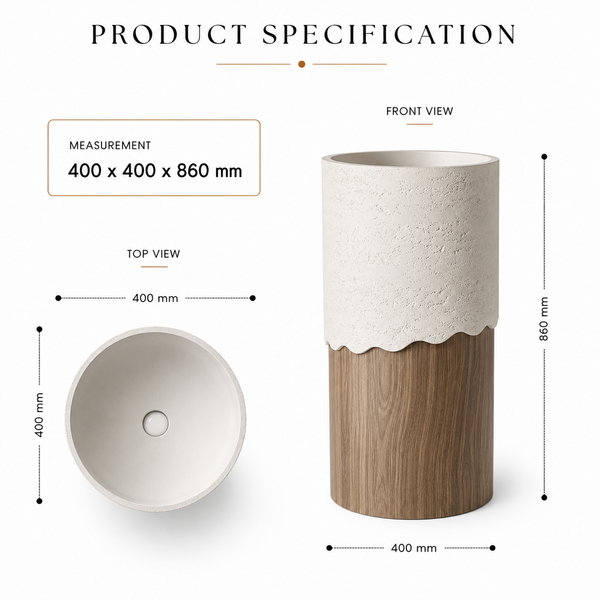 Bassino Artificial Stone Pedestal Basin | Size- 16×16×36 Inch | Wood