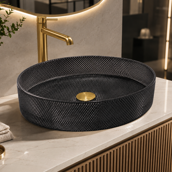 Bassino Stylish Modern Transparent Glass Table-top Basin, (20x15x5 inch) Black