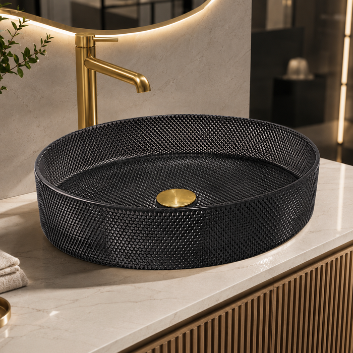 Bassino Stylish Modern Transparent Glass Table-top Basin, (20x15x5 inch) Black
