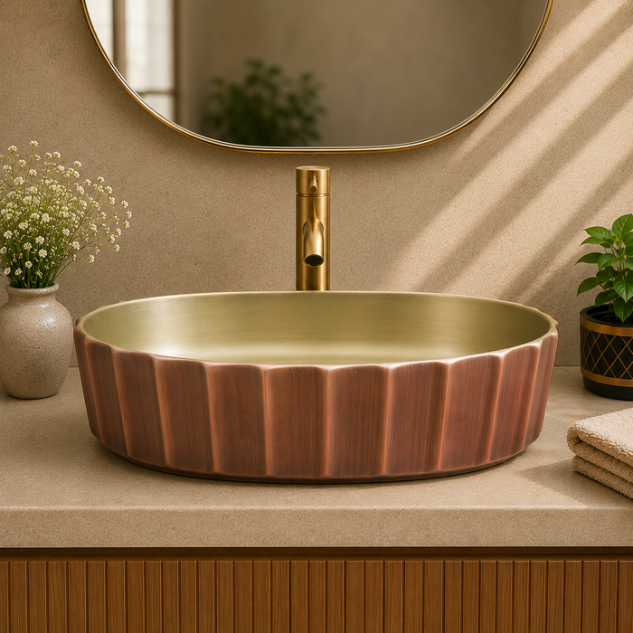 Bassino Textured Oval Countertop Wash Basin – Luxury Designer Vessel Sink (22" x 14.2" x 5.9")