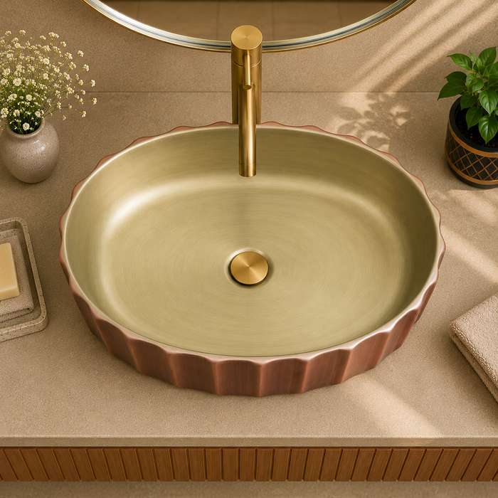 Bassino Textured Oval Countertop Wash Basin – Luxury Designer Vessel Sink (22" x 14.2" x 5.9")
