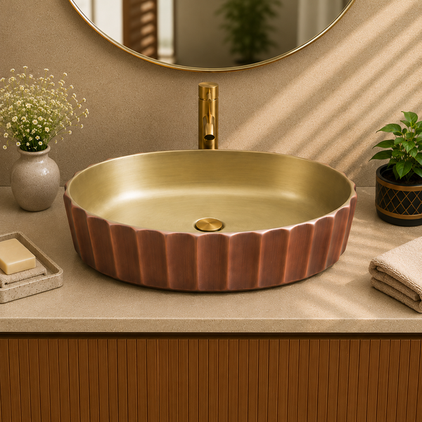Bassino Textured Oval Countertop Wash Basin – Luxury Designer Vessel Sink (22" x 14.2" x 5.9")