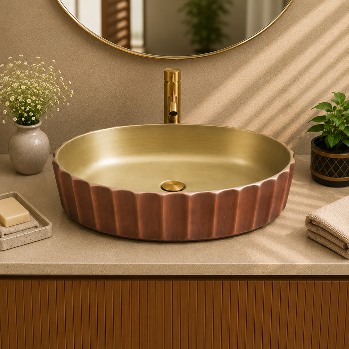 Bassino Textured Oval Countertop Wash Basin – Luxury Designer Vessel Sink (22" x 14.2" x 5.9")